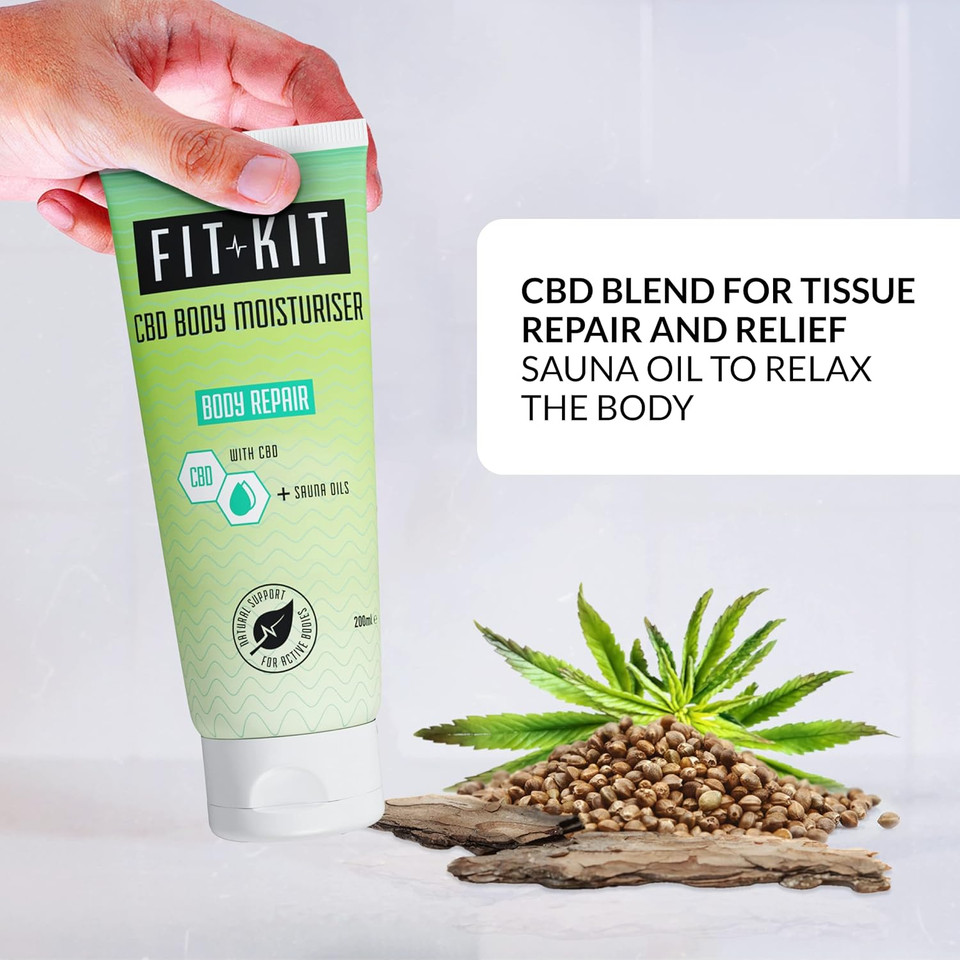 FitKit Post Exercise Body Moisturiser - Post Workout Body Lotion for Men and Women - Skincare to Help Muscle Pain Relief, Tissue Repair, Sauna Oils to Aid Relaxation & Sleep - Body Repair, 200ml