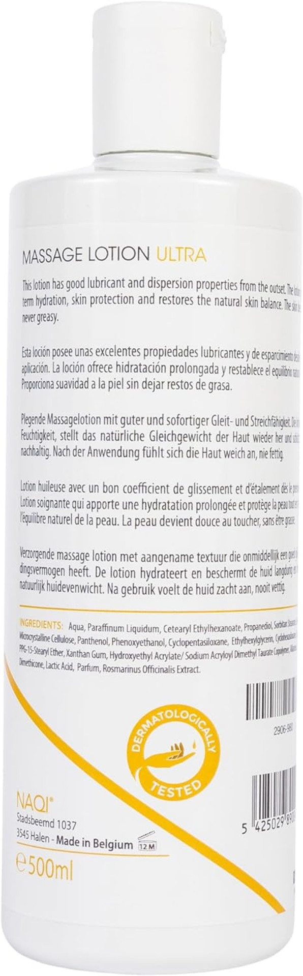 NAQI - Ultra Massage Lotion - for Deep Tissue Massage Therapy - Long-Lasting and Hypoallergenic - for Professional and Personal Use - Paraben-Free - Dermatologically Tested - 500 ml NAQI - Ultra Massage Lotion - for Deep Tissue Massage Therapy - Long-Lasting and Hypoallergenic - for Professional and Personal Use - Paraben-Free - Dermatologically Tested - 500 ml