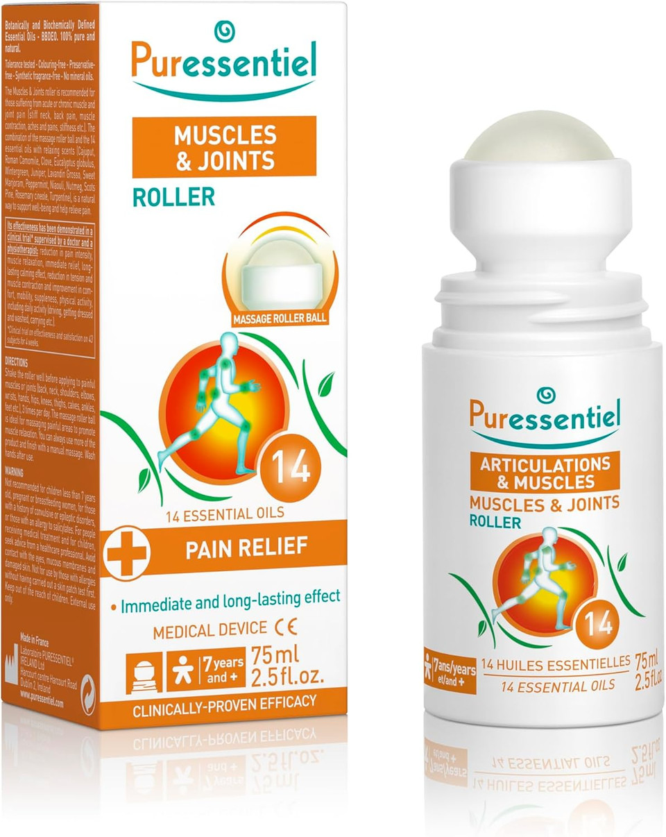 Puressentiel Duo Pack Muscles & Joints Roll On 75ml x2  Providing Fast Relief & Naturally Soothes Muscle Pain, Back Pain Relief, Neck Pain Relief & Shoulder Aches. Acupressure Massager & Muscle Rub