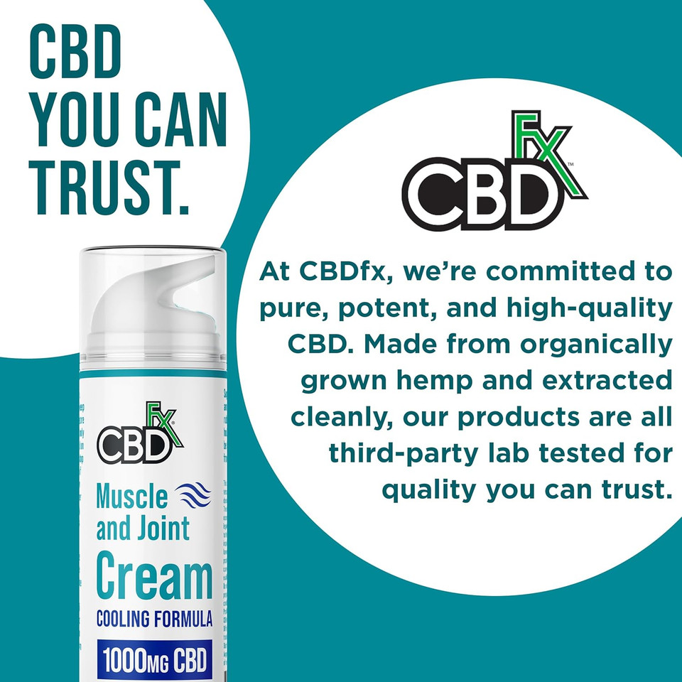 CBDfx 1000mg CBD High Strength Muscle & Joint Cream with Caffeine, Menthol and White Willow Bark, Cooling CBD Cream, Cruelty Free, 50ml Hemp Cream CBDfx 1000mg CBD High Strength Muscle & Joint Cream with Caffeine, Menthol and White Willow Bark, Cooling CBD Cream, Cruelty Free, 50ml Hemp Cream
