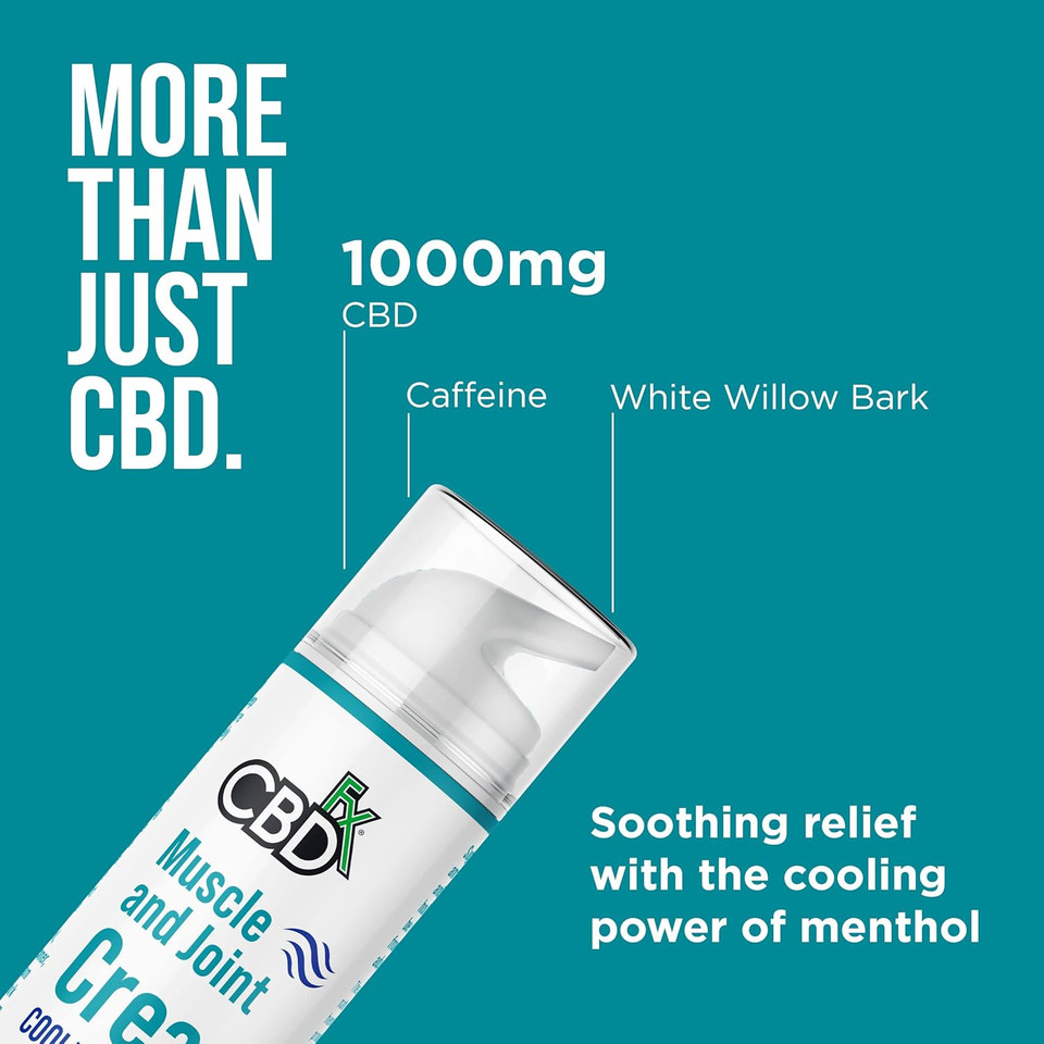 CBDfx 1000mg CBD High Strength Muscle & Joint Cream with Caffeine, Menthol and White Willow Bark, Cooling CBD Cream, Cruelty Free, 50ml Hemp Cream CBDfx 1000mg CBD High Strength Muscle & Joint Cream with Caffeine, Menthol and White Willow Bark, Cooling CBD Cream, Cruelty Free, 50ml Hemp Cream