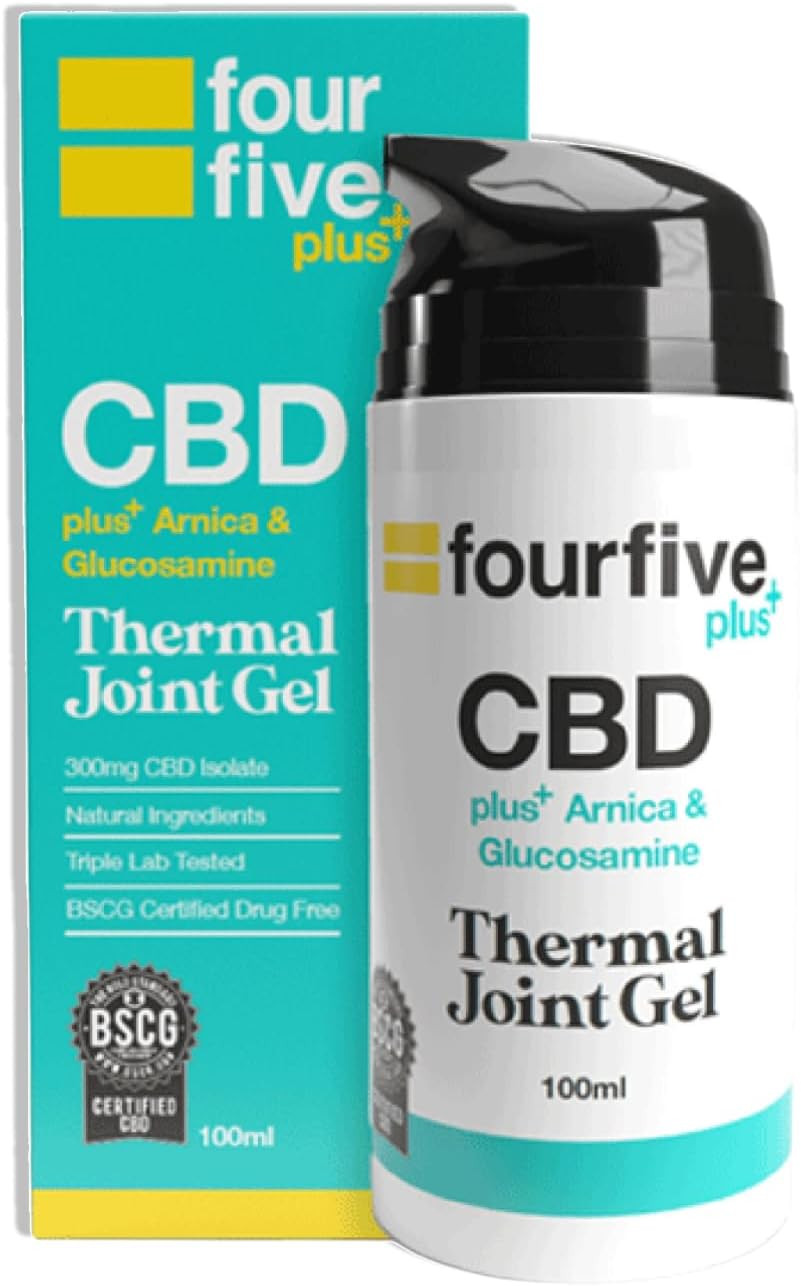 fourfive CBD Thermal Joint Gel 300mg (Topical) with Warming Menthol & Natural Glucosamine, THC-Free, Vegan Friendly - 100ml