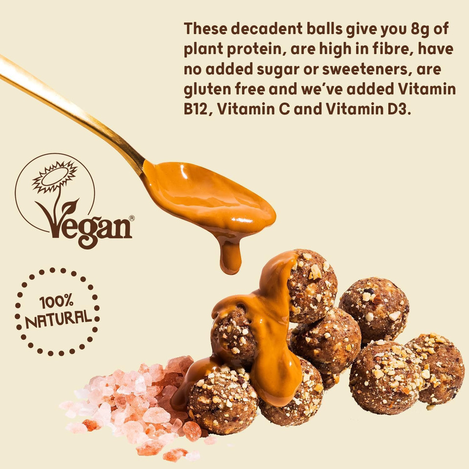 Protein Balls Salted Caramel Flavour by The Protein Ball Co - Pack of 18 Breakfast Balls - 100% Natural, Plant Based, Vitamin Enriched - 3 x 45g Bags- High Fibre, Gluten Free, No Artificial Sweeteners