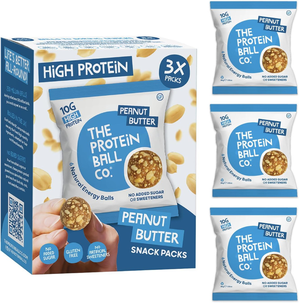 Protein Balls Peanut Butter Flavour by The Protein Ball Co- Pack of 18 Breakfast Balls - 100% Natural, Vitamin Enriched, Protein Snacks - 3x45g Bags - High Fibre, Gluten Free, No Artificial Sweeteners Protein Balls Peanut Butter Flavour by The Protein Ball Co- Pack of 18 Breakfast Balls - 100% Natural, Vitamin Enriched, Protein Snacks - 3x45g Bags - High Fibre, Gluten Free, No Artificial Sweeteners