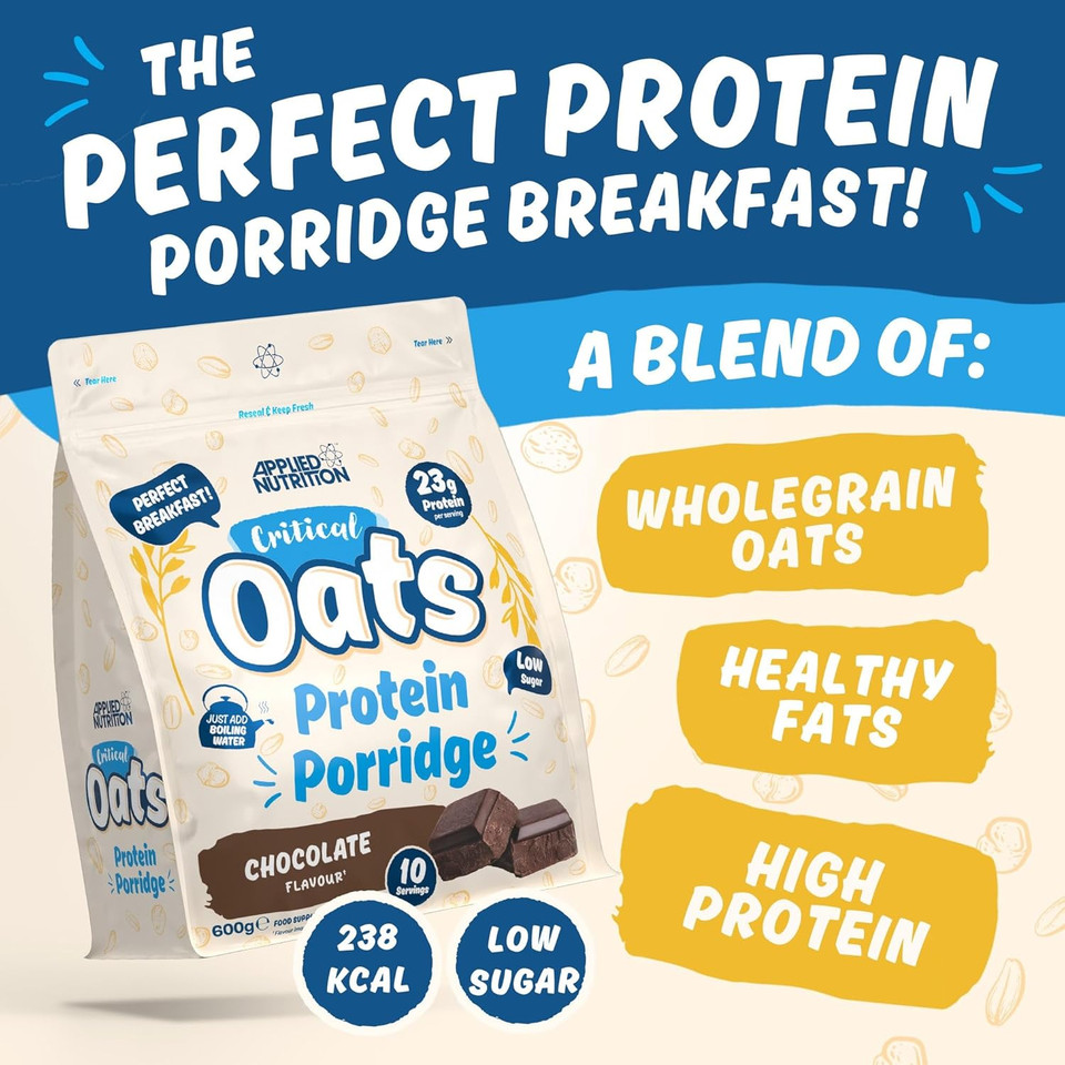 Applied Nutrition Critical Oats Advanced Protein Porridge - Whey Protein Powder Blend with Wholegrain Oats & ISO-XP Protein Isolate, Amino Acids, Easy Mix (600g - 10 Servings) (Chocolate)