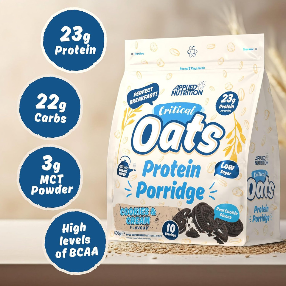 Applied Nutrition Critical Oats Advanced Protein Porridge - Whey Protein Powder Blend with Wholegrain Oats & ISO-XP Protein Isolate, Amino Acids, Easy Mix (600g - 10 Servings) (Cookies & Cream)