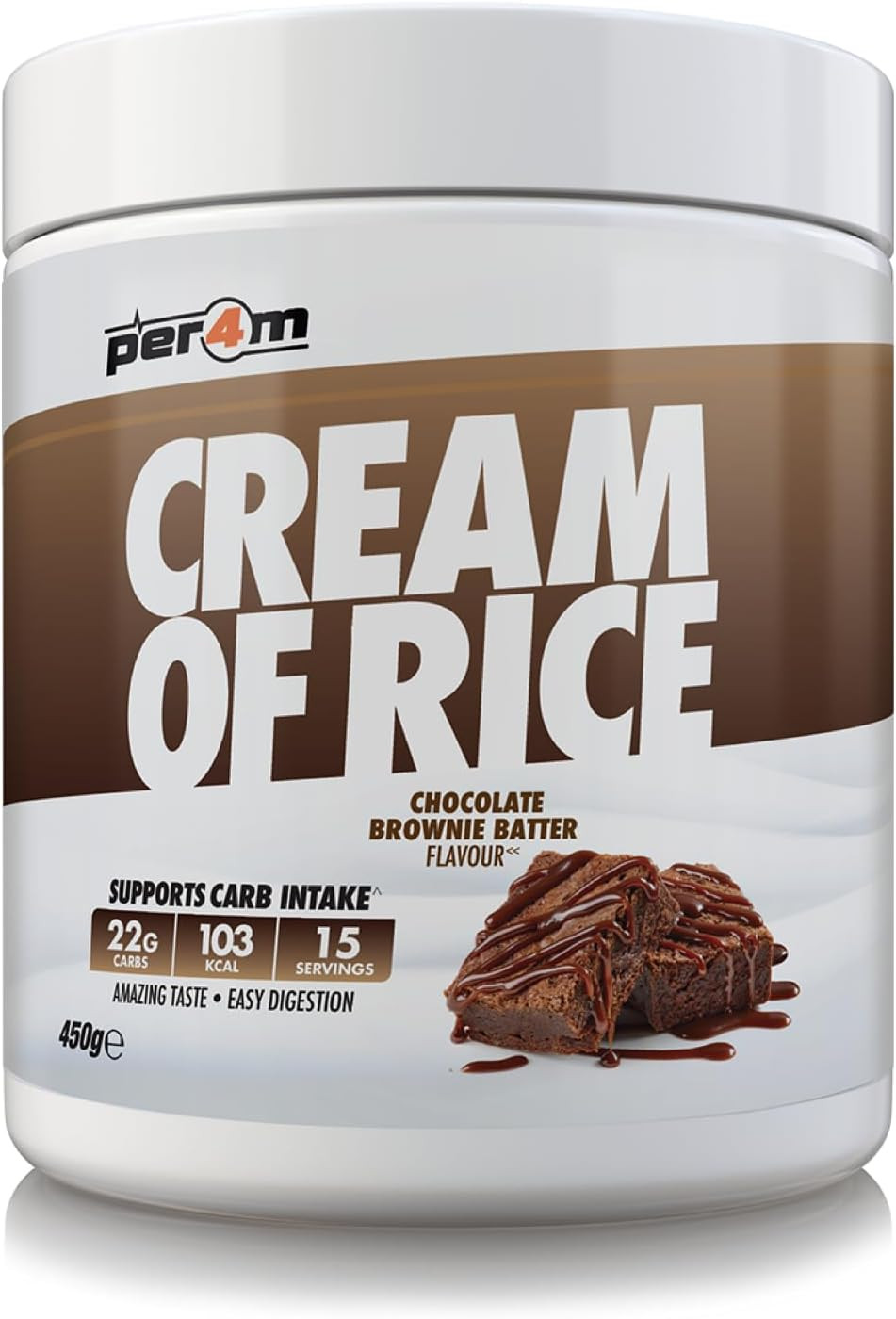 Per4m Cream Of Rice | 15 Servings | High Carbohydrate Cream Of Rice | Breakfast Replacement | Low Sugar Gym Supplements 450g NEW IMPROVED FORMULA (Chocolate Brownie Batter, 450g)