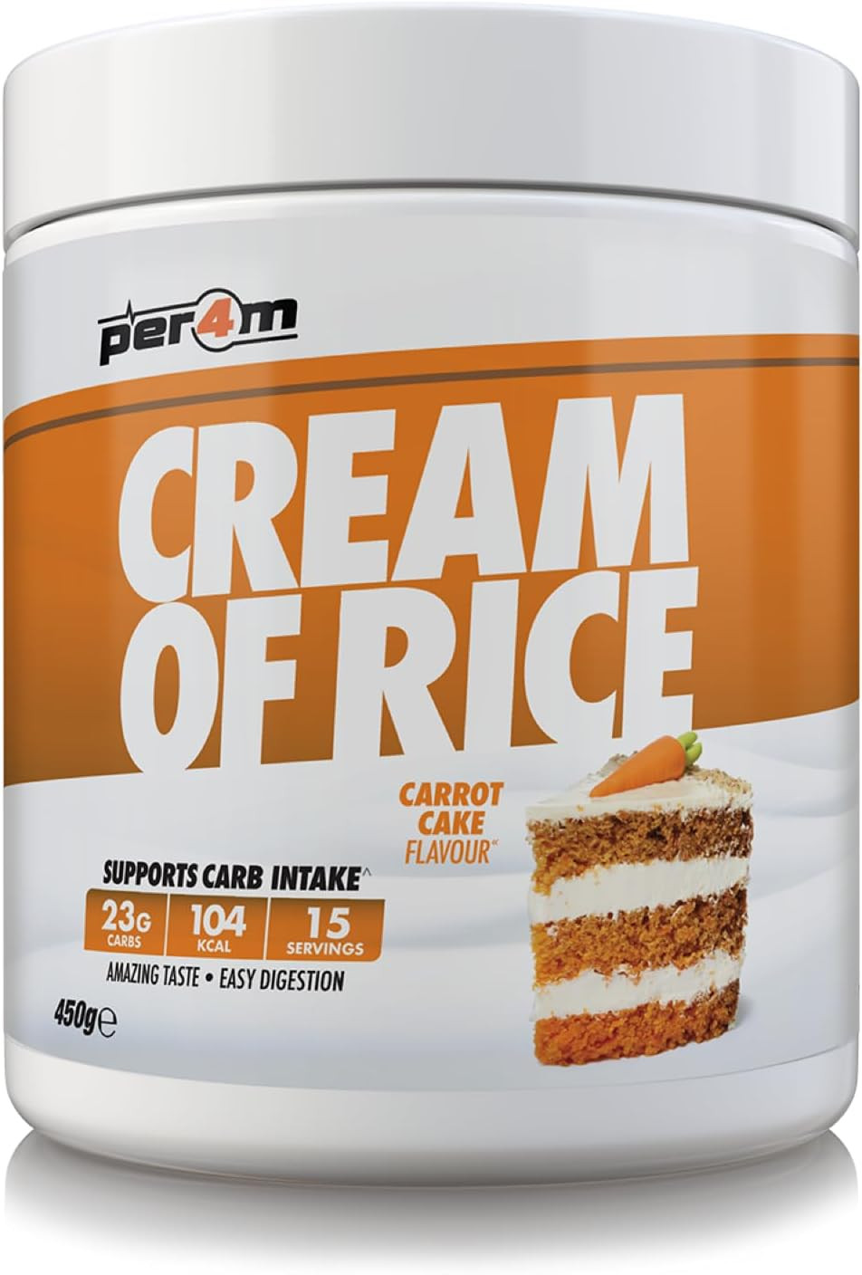 Per4m Cream Of Rice | 15 Servings | High Carbohydrate Cream Of Rice | Breakfast Replacement | Low Sugar Gym Supplements 450g NEW IMPROVED FORMULA (Carrot Cake, 450g)