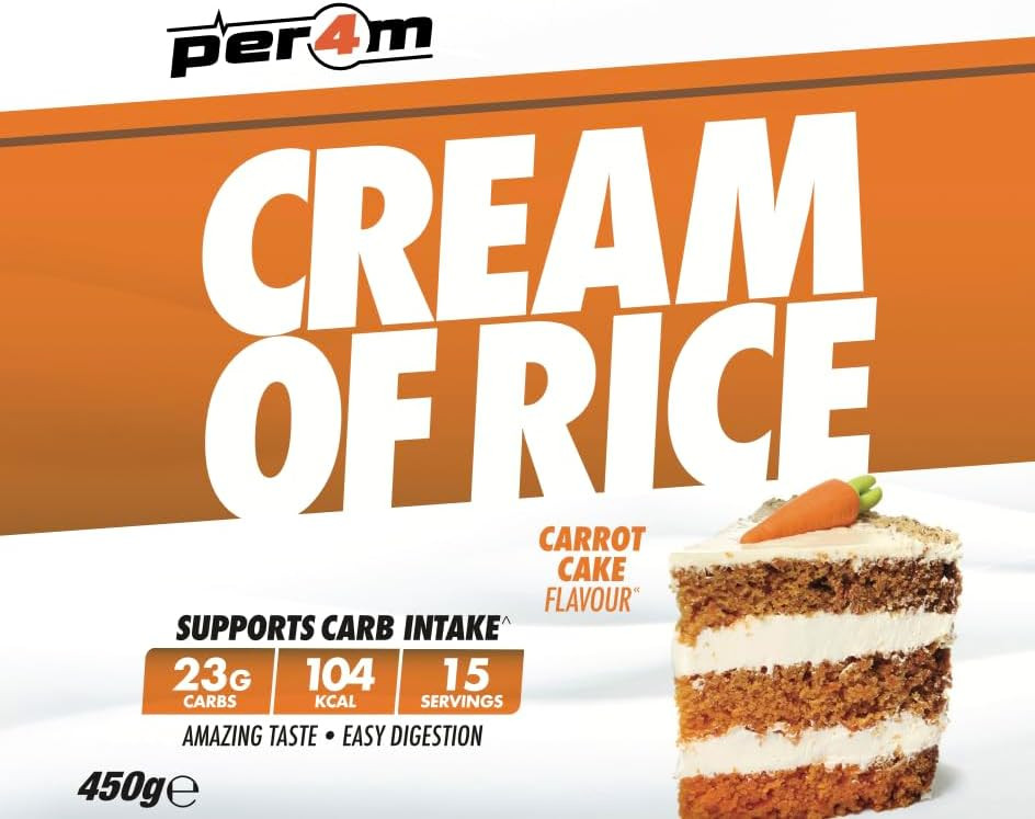 Per4m Cream Of Rice | 15 Servings | High Carbohydrate Cream Of Rice | Breakfast Replacement | Low Sugar Gym Supplements 450g NEW IMPROVED FORMULA (Carrot Cake, 450g)
