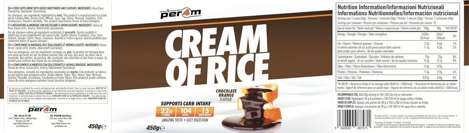 Per4m Cream Of Rice | 15 Servings | High Carbohydrate Cream Of Rice | Breakfast Replacement | Low Sugar Gym Supplements 450g NEW IMPROVED FORMULA (Chocolate Orange, 450g)