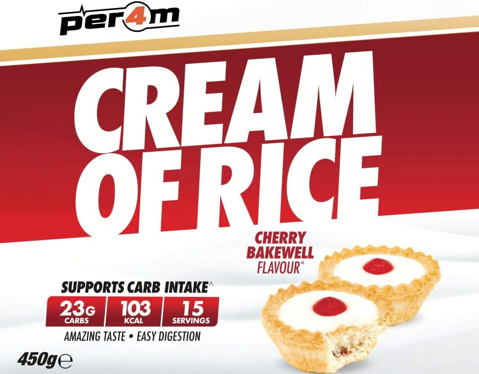 Per4m Cream Of Rice | 15 Servings | High Carbohydrate Cream Of Rice | Breakfast Replacement | Low Sugar Gym Supplements 450g NEW IMPROVED FORMULA (Cherry Bakewell, 450g)