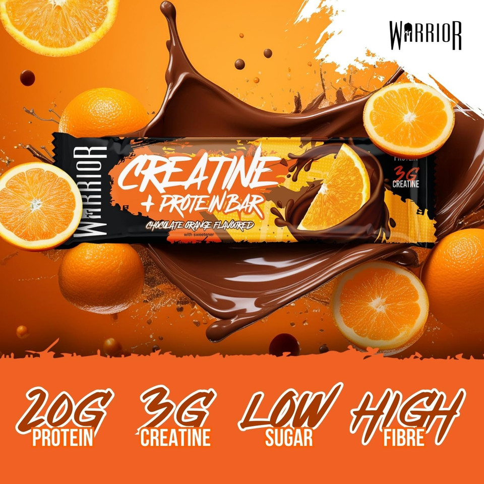 Warrior Creatine Protein Bars  Low Carb Snack, Oat Based Flapjack Bar, Increase Physical Performance, 12 x 75g (Chocolate Peanut)