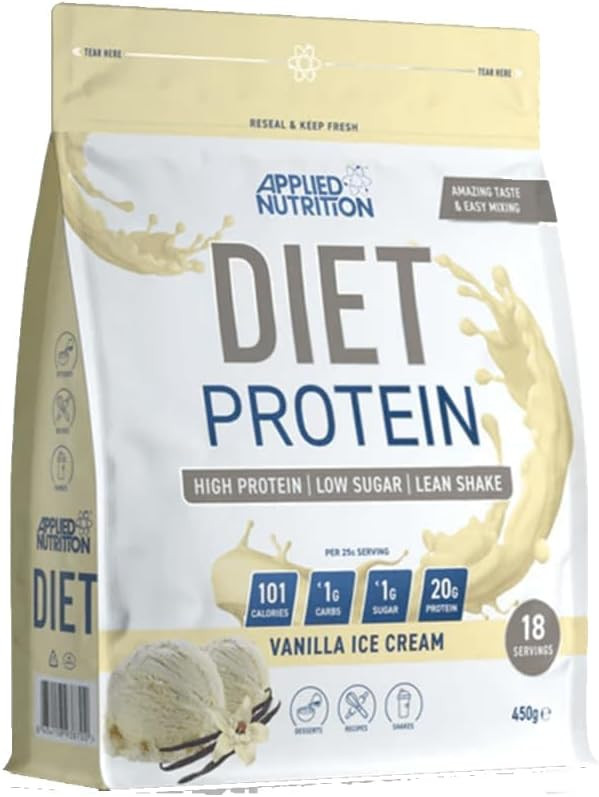 Applied Nutrition Diet Whey - High Protein Powder Supplement, Low Carb & Sugar, for Weight Management with CLA, L Carnitine, Green Tea (450g - 18 Servings) (Vanilla)