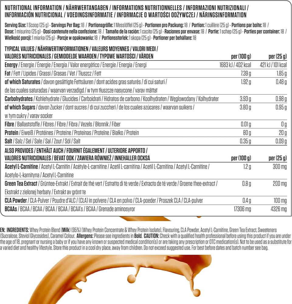 Applied Nutrition Diet Whey - High Protein Powder Supplement, Low Carb & Sugar, for Weight Management with CLA, L Carnitine, Green Tea (450g - 18 Servings) (Salted Caramel)