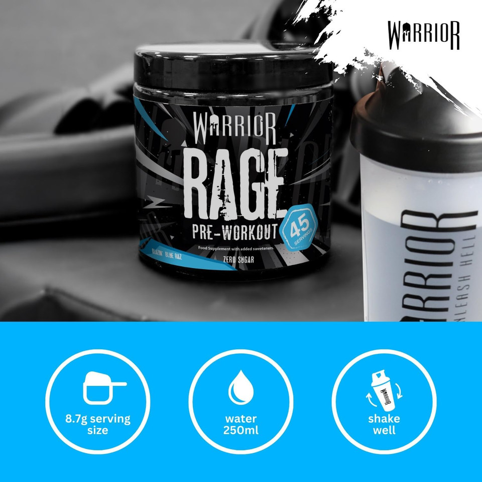 Warrior Rage - Pre-workout Powder - 392g - Energy Drink Supplement with Vitamin C, Beta Alanine and Creatine Gluconate - 45 Servings (Lightnin' Lemonade)