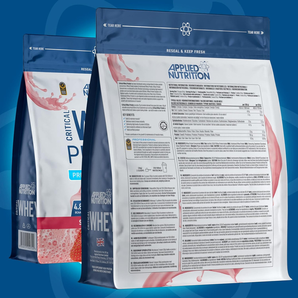Applied Nutrition Critical Whey Protein Powder 450g - High Protein Powder, Protein Milkshake, Muscle Building Supplement with BCAAs & Glutamine (450g - 15 Servings) (Strawberry) Applied Nutrition Critical Whey Protein Powder 450g - High Protein Powder, Protein Milkshake, Muscle Building Supplement with BCAAs & Glutamine (450g - 15 Servings) (Strawberry)
