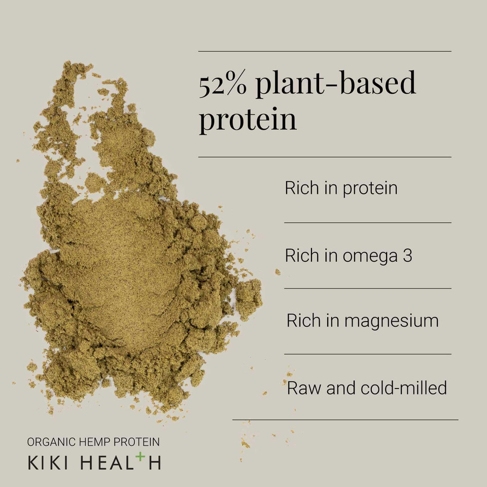 KIKI Health - Organic Hemp Protein - Plant-Based Protein Powder - Rich in Magnesium and Omega 3 - Contains All 21 Amino Acids and 8 Essential Fatty Acids - Post Workout Shake - 235g