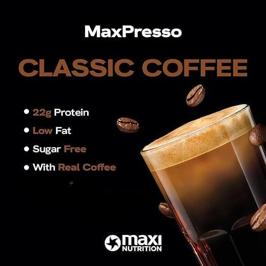 MaxiNutrition MaxPresso Coffee Classic, Protein Coffee, Whey Protein Powder, 22 g Protein per Serving, Sugar-Free & Low-Fat, Mix Warm or Cold