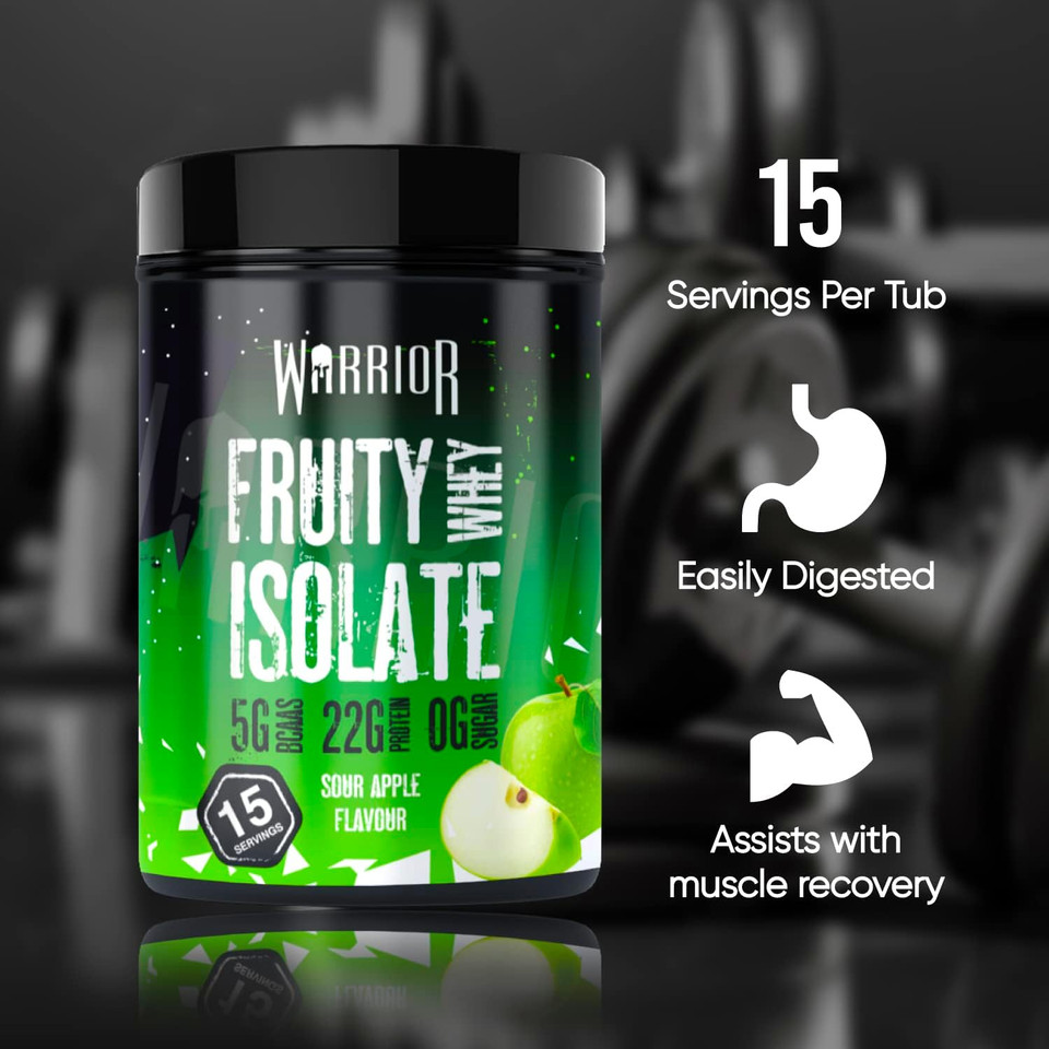 Warrior Fruity Clear Whey Isolate  Rapid Digesting Protein Powder  Refreshingly Fruit Flavoured Shakes  Easy to Drink & Consume Post Workout, Low Sugar, 15 Servings (Sour Apple, 375g)