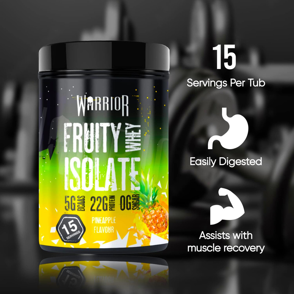 Warrior Fruity Clear Whey Isolate  Rapid Digesting Protein Powder  Refreshingly Fruit Flavoured Shakes  Easy to Drink & Consume Post Workout, Low Sugar, 15 Servings (Pineapple, 375g)