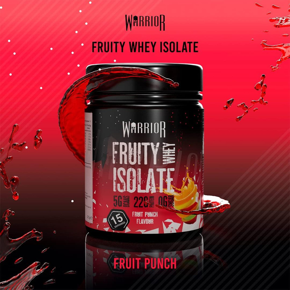 Warrior Fruity Clear Whey Isolate  Rapid Digesting Protein Powder  Refreshingly Fruit Flavoured Shakes  Easy to Drink & Consume Post Workout, Low Sugar, 15 Servings (Fruit Punch, 375g)