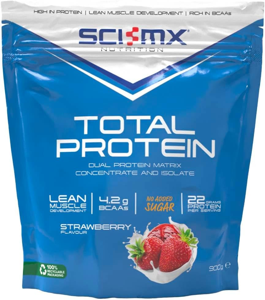 SCI-MX Total Protein - Concentrate & Isolate Protein Powder - Lean Muscle Development - Caramel Iced Late  No Added Sugar  4.2g BCAAs + 21g Protein per Serving  900g