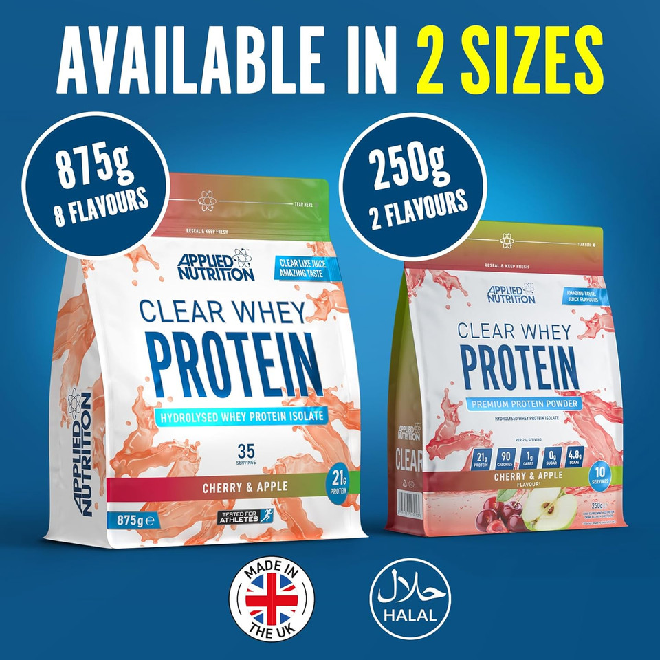 Applied Nutrition Clear Whey Isolate - Whey Protein Isolate, Refreshing High Protein Powder, Fruit Juice Style Flavours (Strawberry & Raspberry) (250g - 10 Servings)