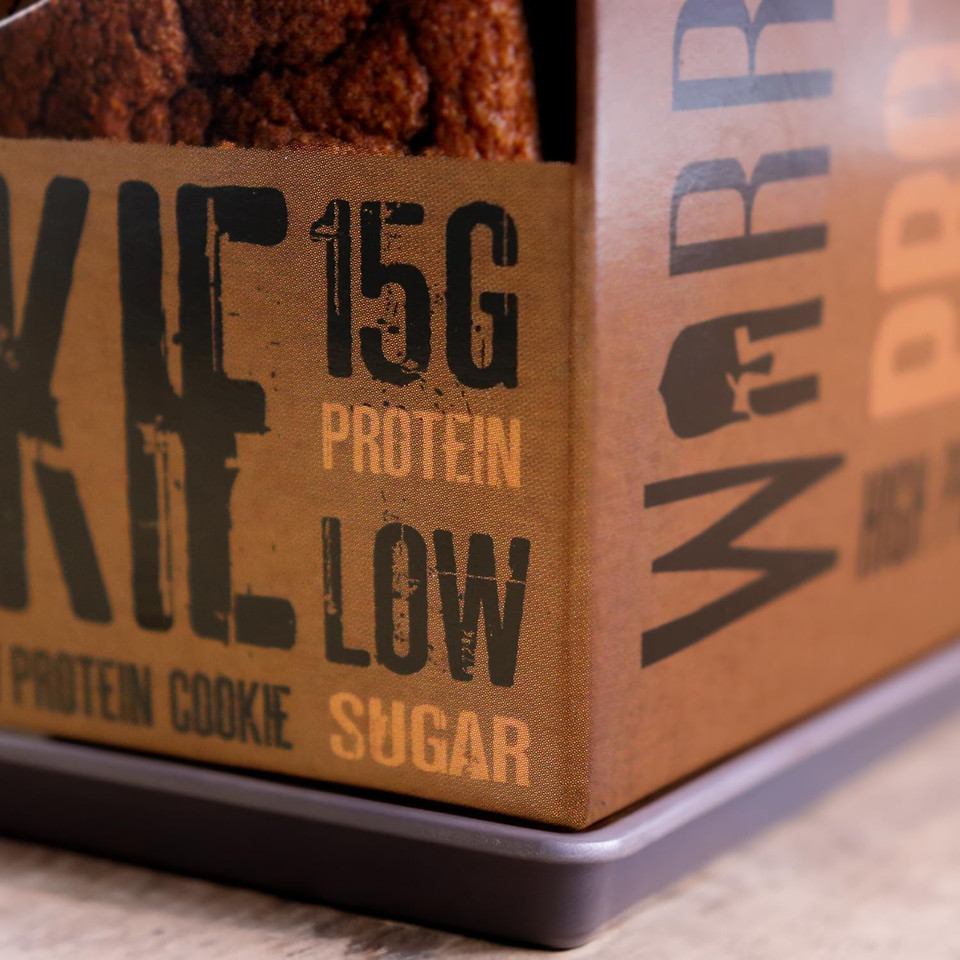 Warrior Protein Cookies  15g of Protein  Low Sugar  Baked Cookie Snack  12 x 60g  Individually Wrapped  Vegetarian Friendly, Double Chocolate Chip