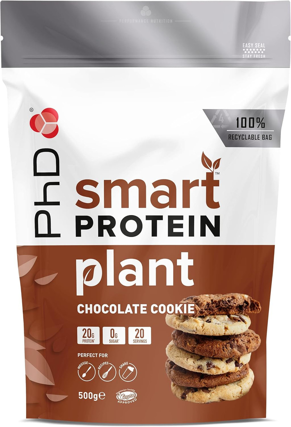 Phd Smart Plant, high Protein Vegan Shake, Ideal for Shakes, Baking and Deserts, Choc Cookie,500g