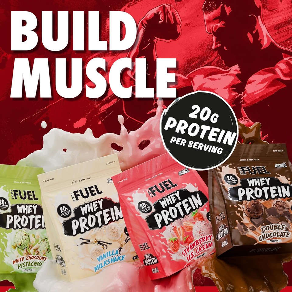 Bodyfuel Whey Protein Powder - 20g Protein for Muscle Recovery & Weight Management - Low-Calorie, Keto-Friendly - (900g - 27 Servings) (Strawberry Ice Cream)