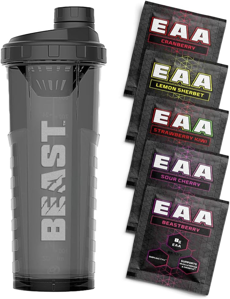 Beast | Protein Shaker Bottle + EAA Amino Acid Powder Samples | 5 Sachets + 1000ml Shaker Gym Gift Set