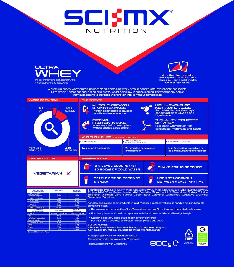 SCI-MX Ultra Whey Protein Muscle Building & Recovery Powder with Naturally Occurring Glutamine & Amino Acids - Banoffee Flavour - 800g (18 Servings)