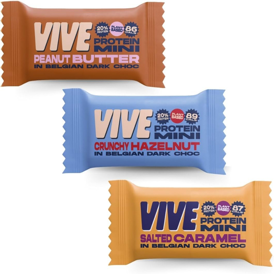 Vive Dark Chocolate Coated Mixed Box Protein Bites - Gluten Free and Vegan - High Fibre Mini Protein Bars - Pack of 21