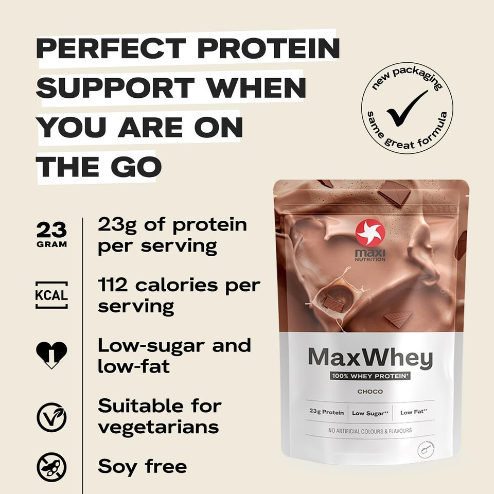 MaxiNutrition - MaxWhey - Whey Protein Powder Chocolate - Low-Fat - Low Sugar - Gluten & Soy-Free - Vegetarian - 420g - 112 kcal per Serving - 14 Servings