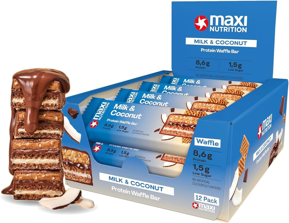 MaxiNutrition Milk & Coconut Protein Waffle Bar, 174 kcal, 8.6g protein, 12 x 39g bars