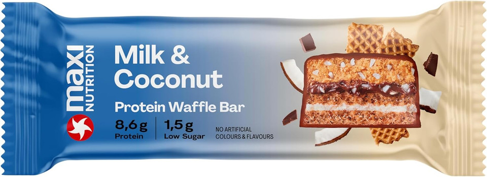 MaxiNutrition Milk & Coconut Protein Waffle Bar, 174 kcal, 8.6g protein, 12 x 39g bars