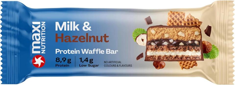 MaxiNutrition Milk & Hazelnut Protein Waffle Bar, 175 kcal, 8.9g protein 12 x 40g bars