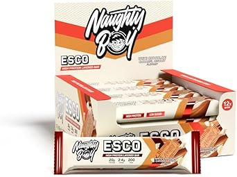 NaughtyBoy ESCO Bar  White Chocolate Caramel Biscuit Flavour, High Protein, Low Sugar Snack Bar  HFSS Compliant  1 x 60g Layered Protein Bar