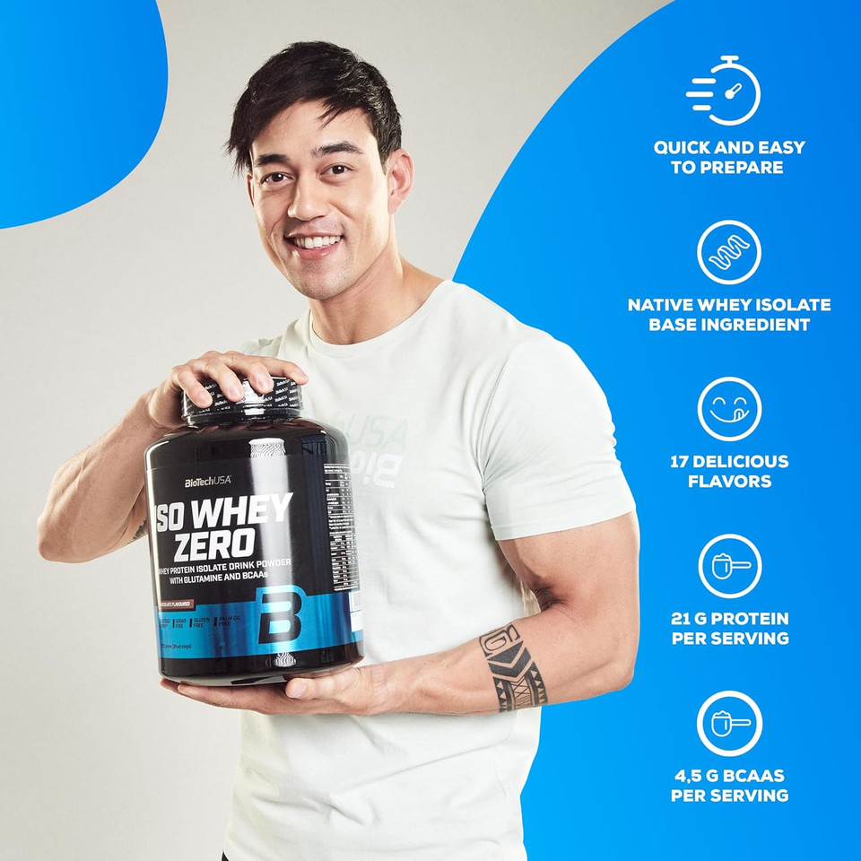 BioTechUSA Iso Whey Zero | Premium Whey Protein Isolate | Grass-Fed | Enzyme-Free | Sugar- and Gluten-Free, 500 g, Cookies & Cream
