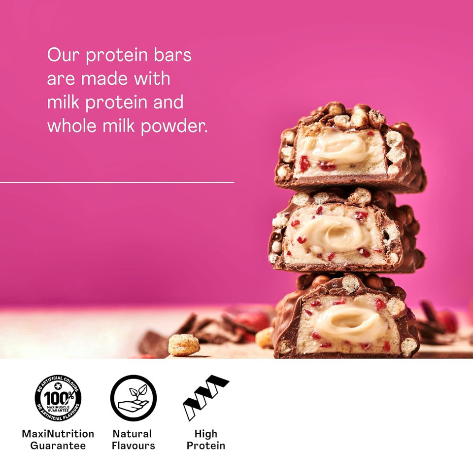 MaxiNutrition Creamy Core Protein Bar - Snack - Fat-Free, Low in Sugar - 15g Protein - Strawberry Yoghurt, 186 kcal per Serving, 12 x 45g