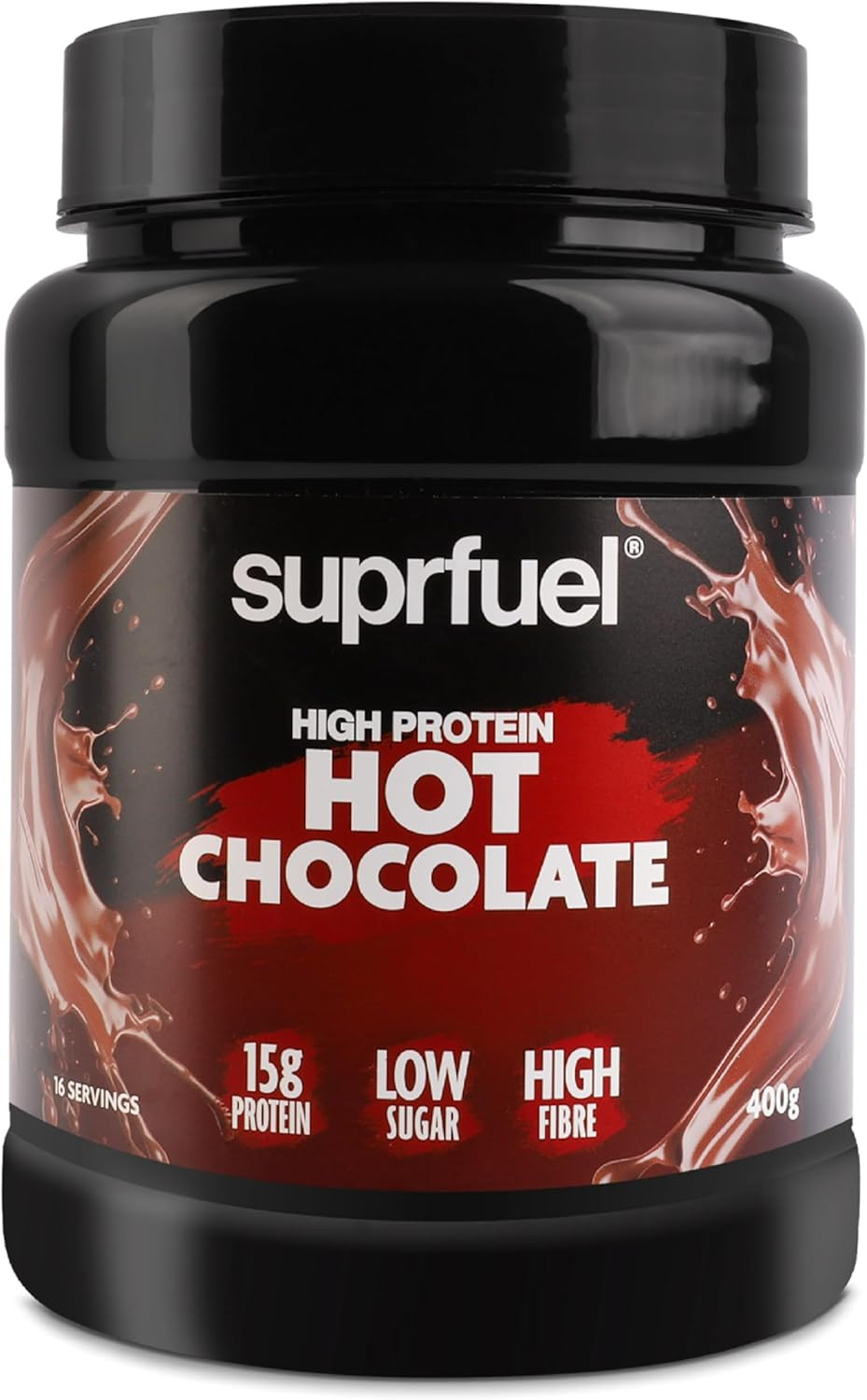 Suprfuel High Protein Hot Chocolate Powder  400g - 15g Protein, Only 0.8g Sugar - Low Carb, Low Calorie - Instant Hot Chocolate Mix with Lean Cocoa Powder