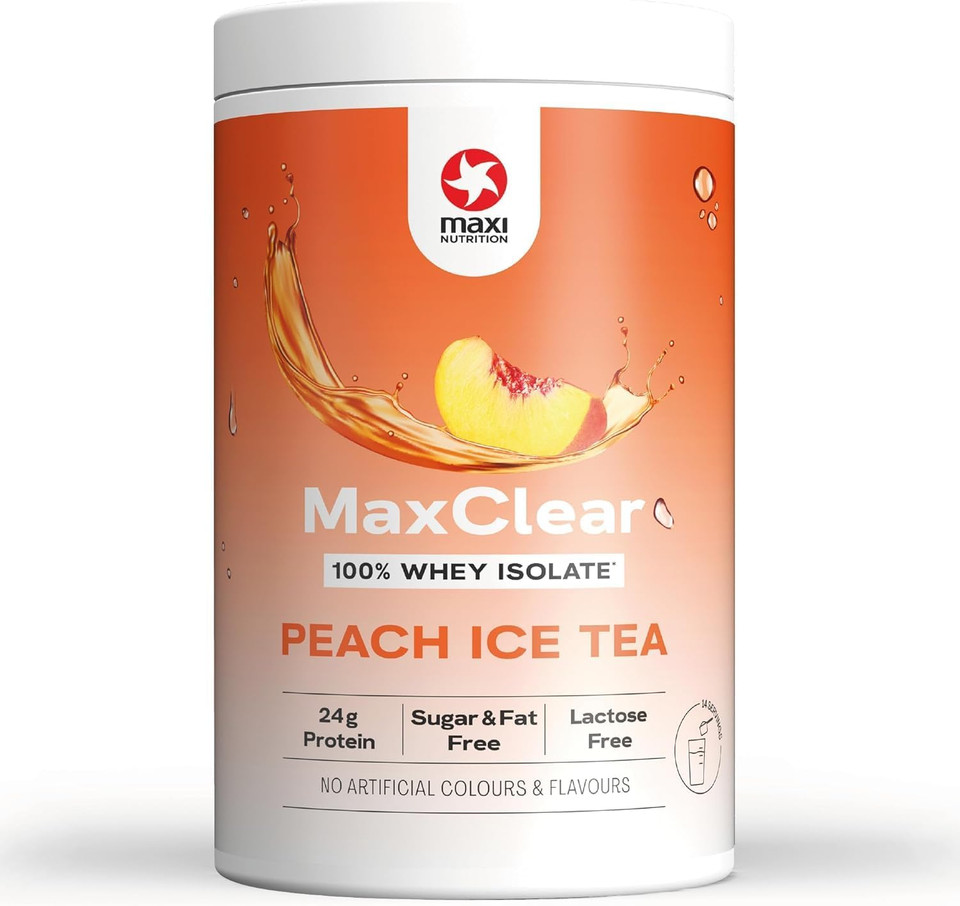 MaxiNutrition Maxclear Peach Ice Tea Clear Whey Protein Isolate, 24g Protein,104 Calories per Serving of Clear whey Isolate