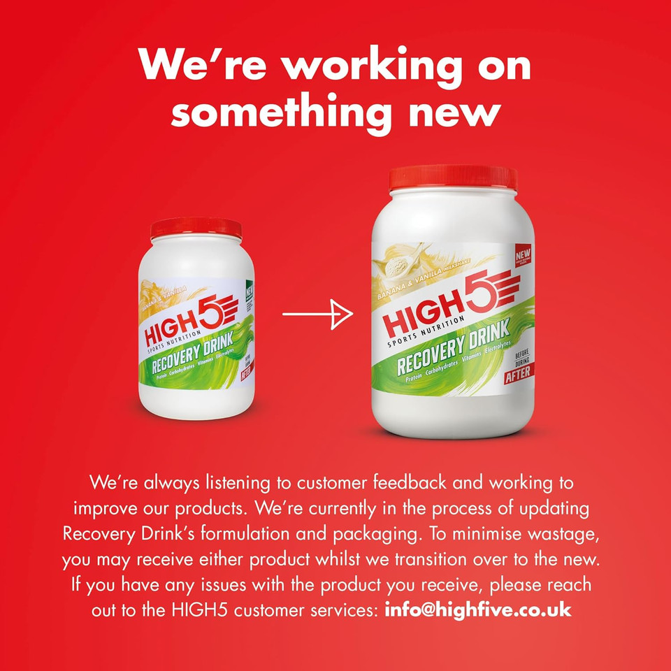 HIGH5 Recovery Drink - Carbohydrate and Whey Protein Powder (20g) for Muscle Recovery with Electrolytes Powder - Fast-Absorbing Post Workout Shake (Banana & Vanilla Milkshake, 1.6kg - 32 Servings)
