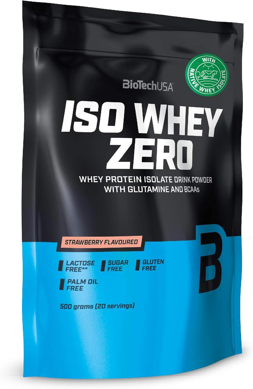BioTechUSA Iso Whey Zero | Premium Whey Protein Isolate | Grass-Fed | Enzyme-Free | Sugar- and Gluten-Free, 500 g, Strawberry
