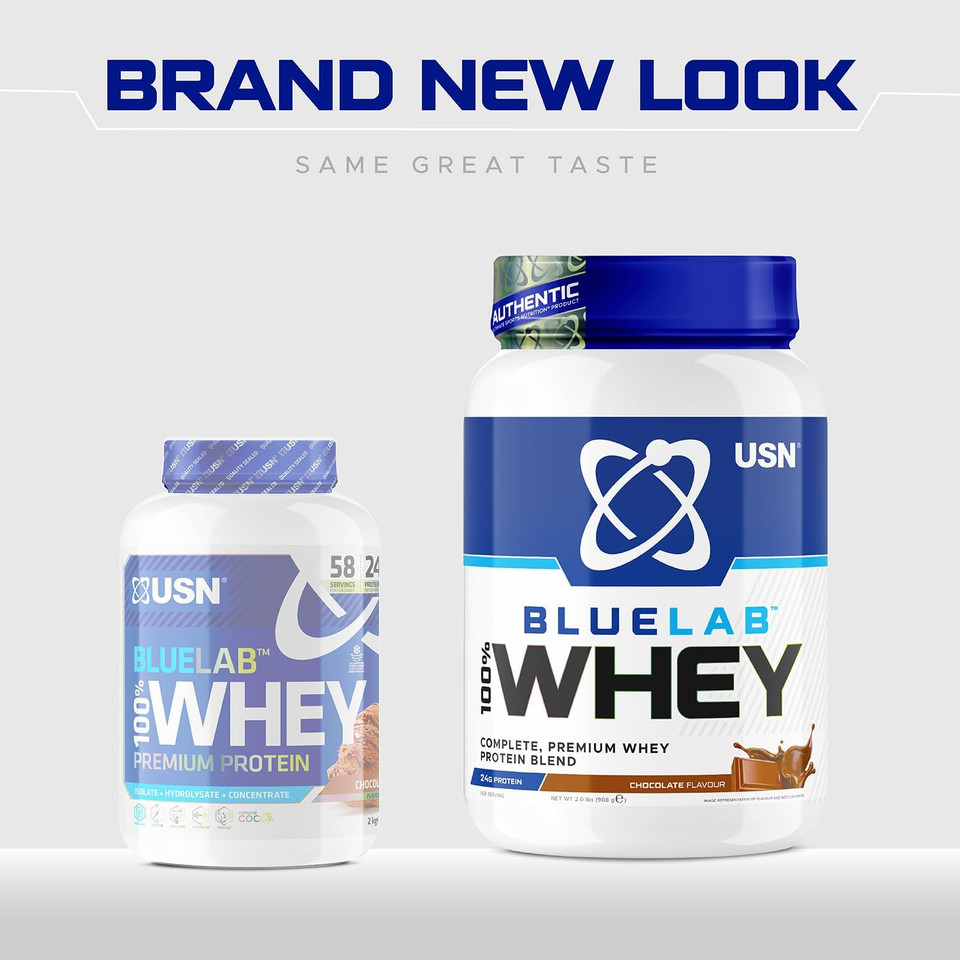 USN Blue Lab Whey Protein Powder: Chocolate - Whey Protein 908g - Post-Workout - Whey Isolate - Muscle Building Powder Supplement With Added BCAAs