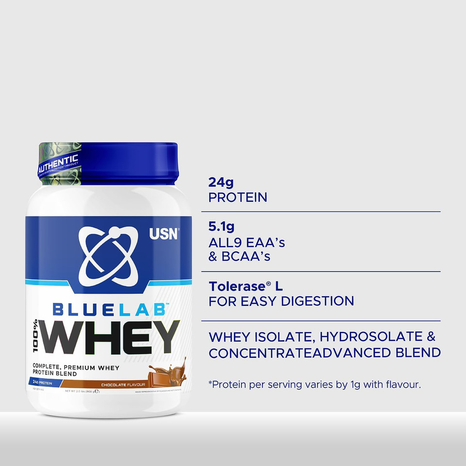 USN Blue Lab Whey Protein Powder: Chocolate - Whey Protein 908g - Post-Workout - Whey Isolate - Muscle Building Powder Supplement With Added BCAAs