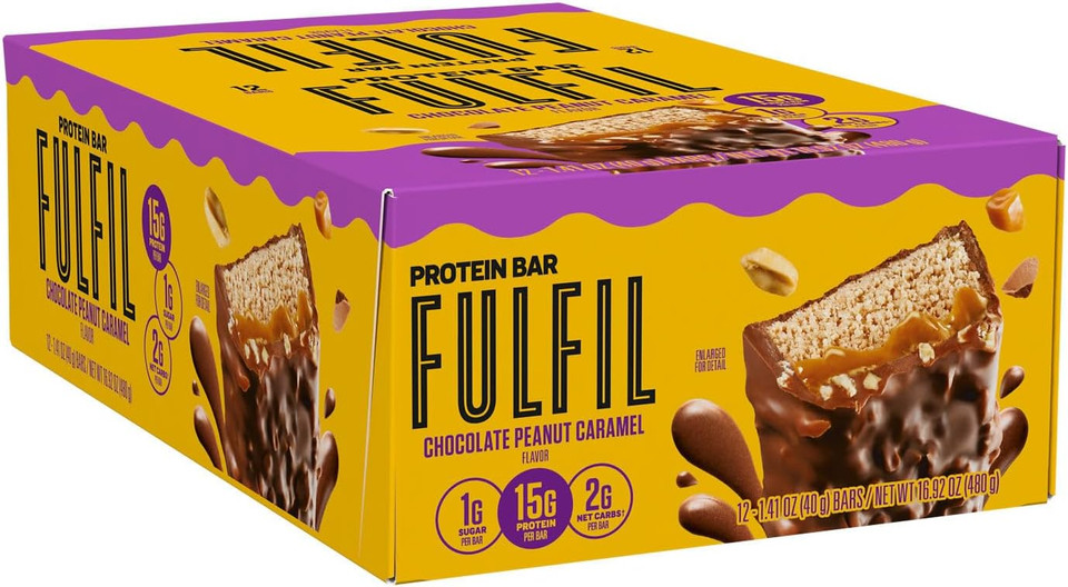 Fulfil Vitamin and Protein Bar (15 x 40 g Bars)  Chocolate Peanut and Caramel Flavour  15 g High Protein, 9 Vitamins, Low Sugar