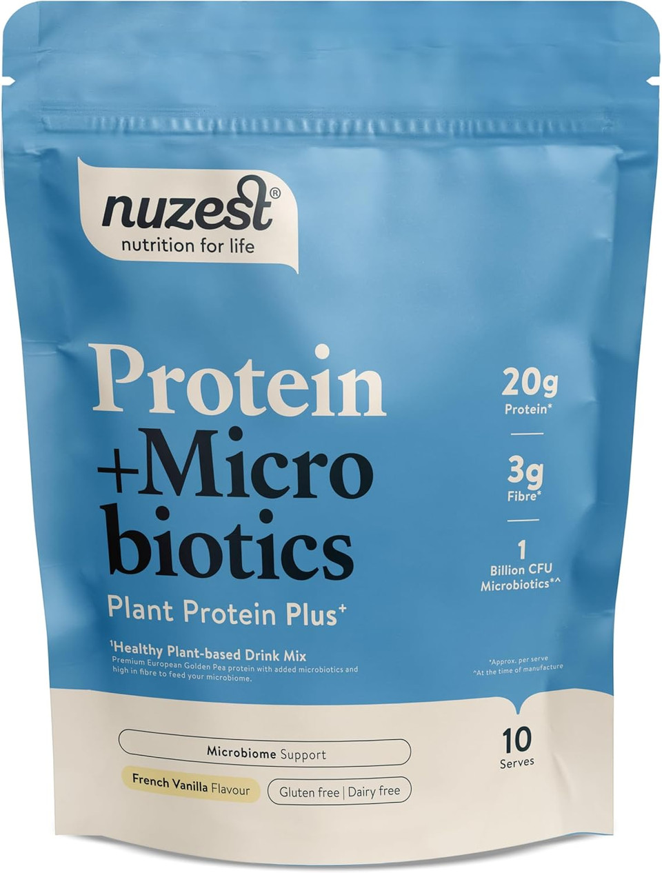 Nuzest - Protein + Microbiotics  Gut Health - Plant Protein Powder - French Vanilla, 300g (10 Servings)