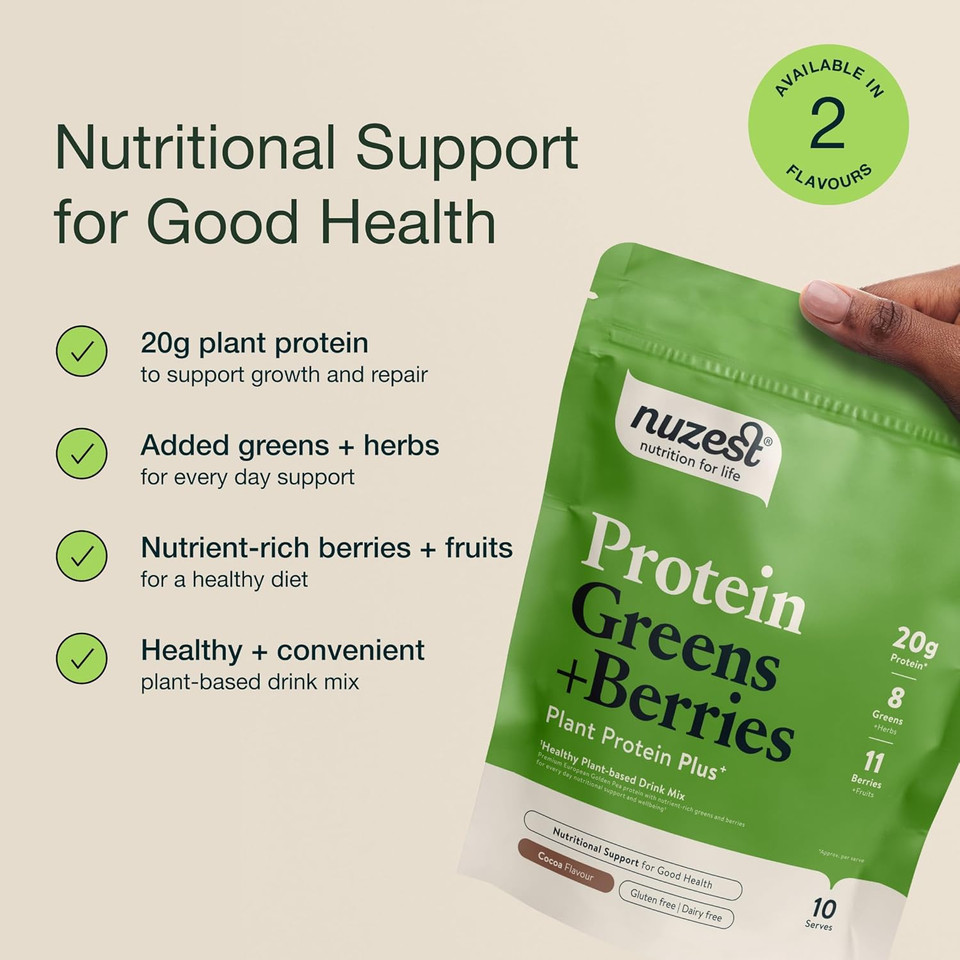 Nuzest - Protein Greens + Berries  Superfood Powder  Plant Protein Blend - Vanilla Caramel, 300g (10 Servings)