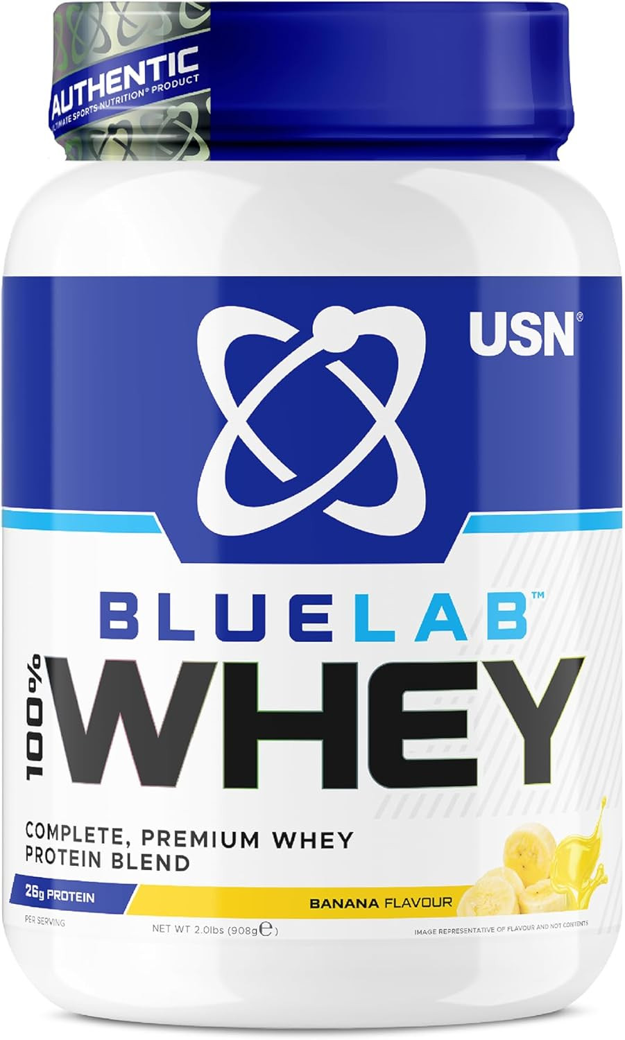 USN Blue Lab Whey Protein Powder: Banana - Whey Protein 908g - Post-Workout - Whey Isolate - Muscle Building Powder Supplement With Added BCAAs